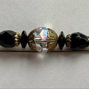 1928 Pin Brooch Swarovski Crystal Beads Black